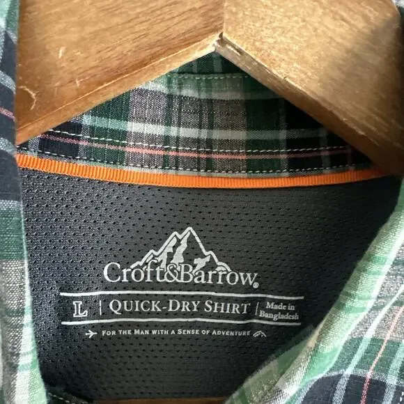 Croft Barrow Quick Dry Shirt Men L Plaid Vented Roll Tab Hiking Outdoors Fishing - Picture 3 of 8